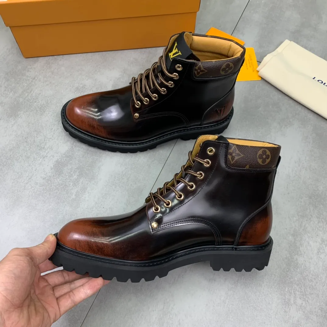 Men's men's shoes💰P620💰[New model]🆘Water-dyed cow lining LV Louis Vuitton business high-top leather shoes, made of original imported Italian 🇮🇹 open-edge bead-rubbed open-edge bead cowhide, full cowhide lining, carefully handmade by professional shoemakers, the original version is specially designed for wear-resistant outsole. Standard code 38-44 burgundy blue🉑️select